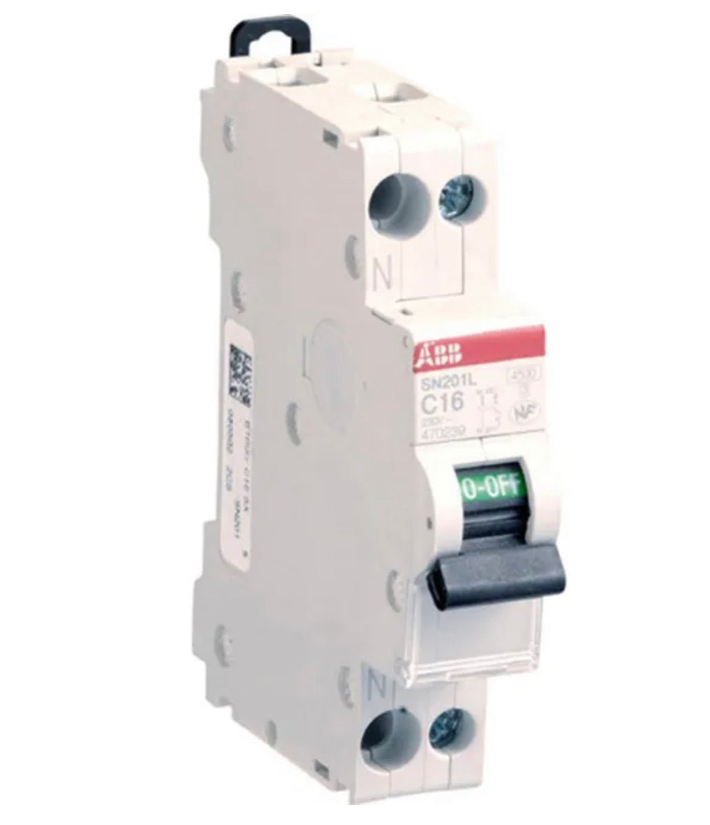 Disjoncteur phase + neutre ABB 16 A