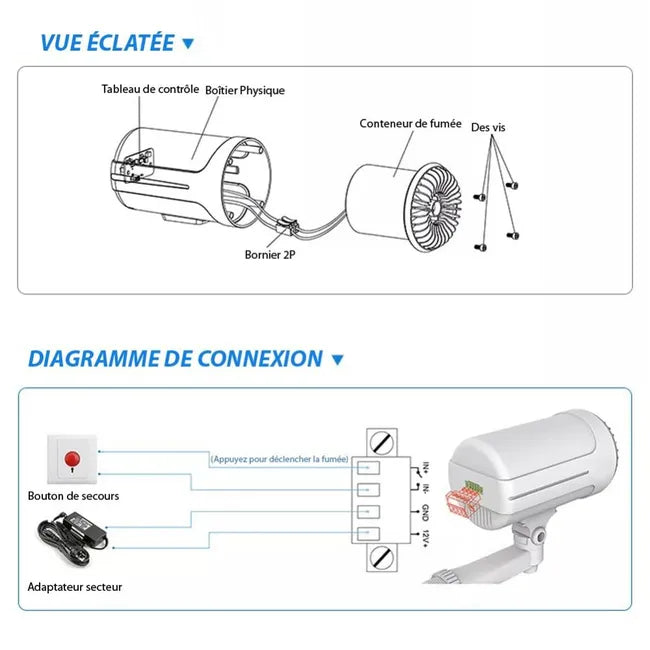 Générateur de fumée Machine à brouillard de sécurité Fumigène Blanc - 150 m3, Sécurité avec réseau CCTV, Système d'alarme Antivol